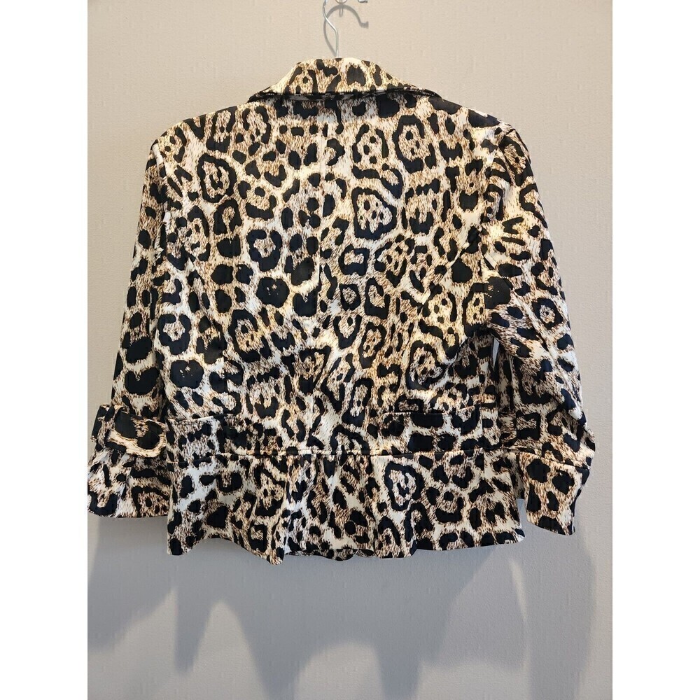 Clara Sun Woo Womens Jacket Animal Print Cropped Sz S Ruffle Sleeve Collared - Picture 5 of 14